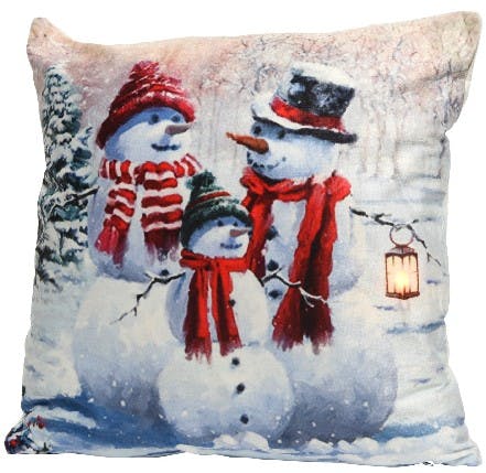Coussin lumineux famille bonhommes de neige à LED