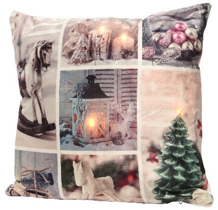 Coussin lumineux paysage vert Noël à LED
