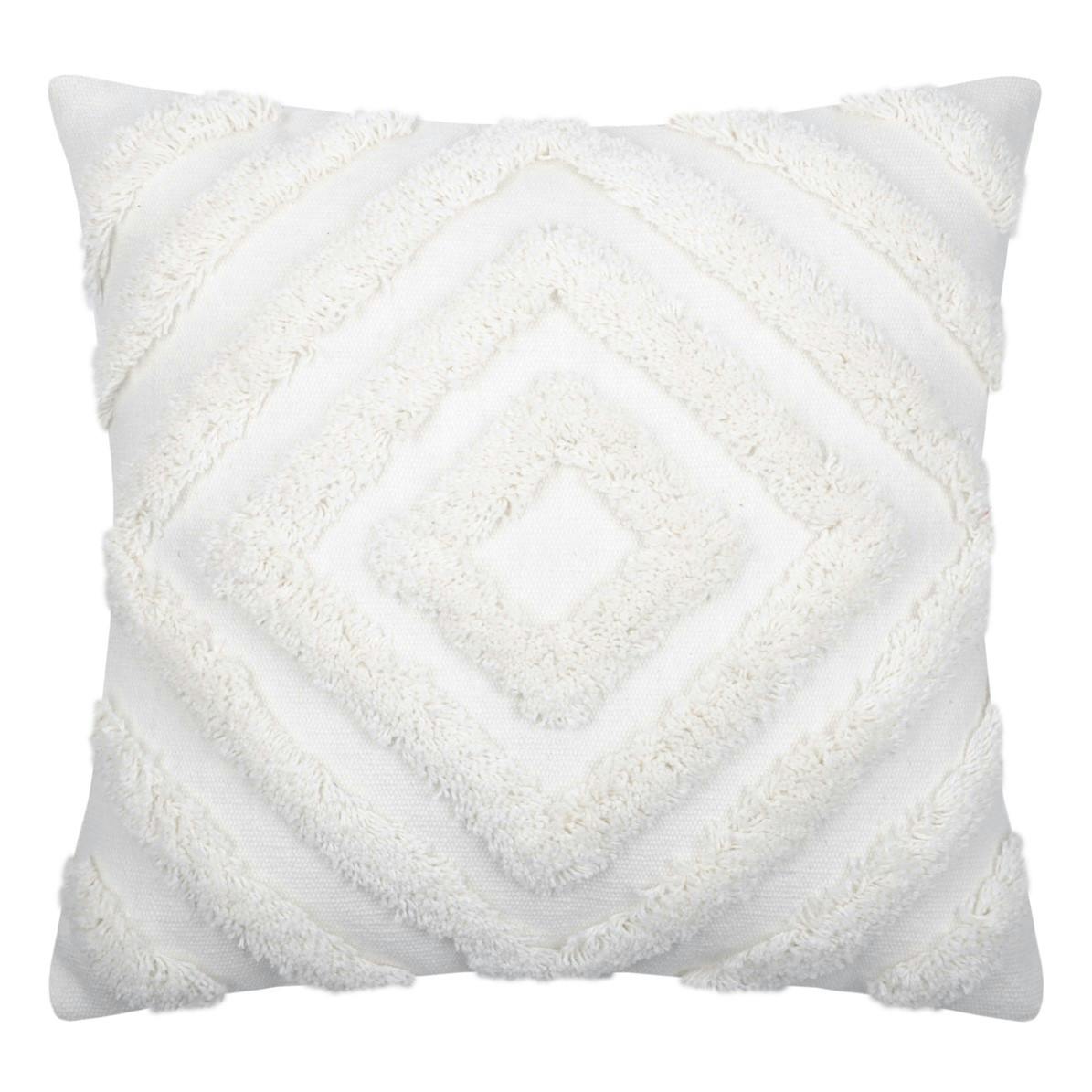 Coussin motif losanges en relief blanc gris