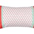 Coussin motifs géométriques bleu rouge corail et bandes extérieures celadon et corail 30x50cm 100% coton ISOCELE ROUGE