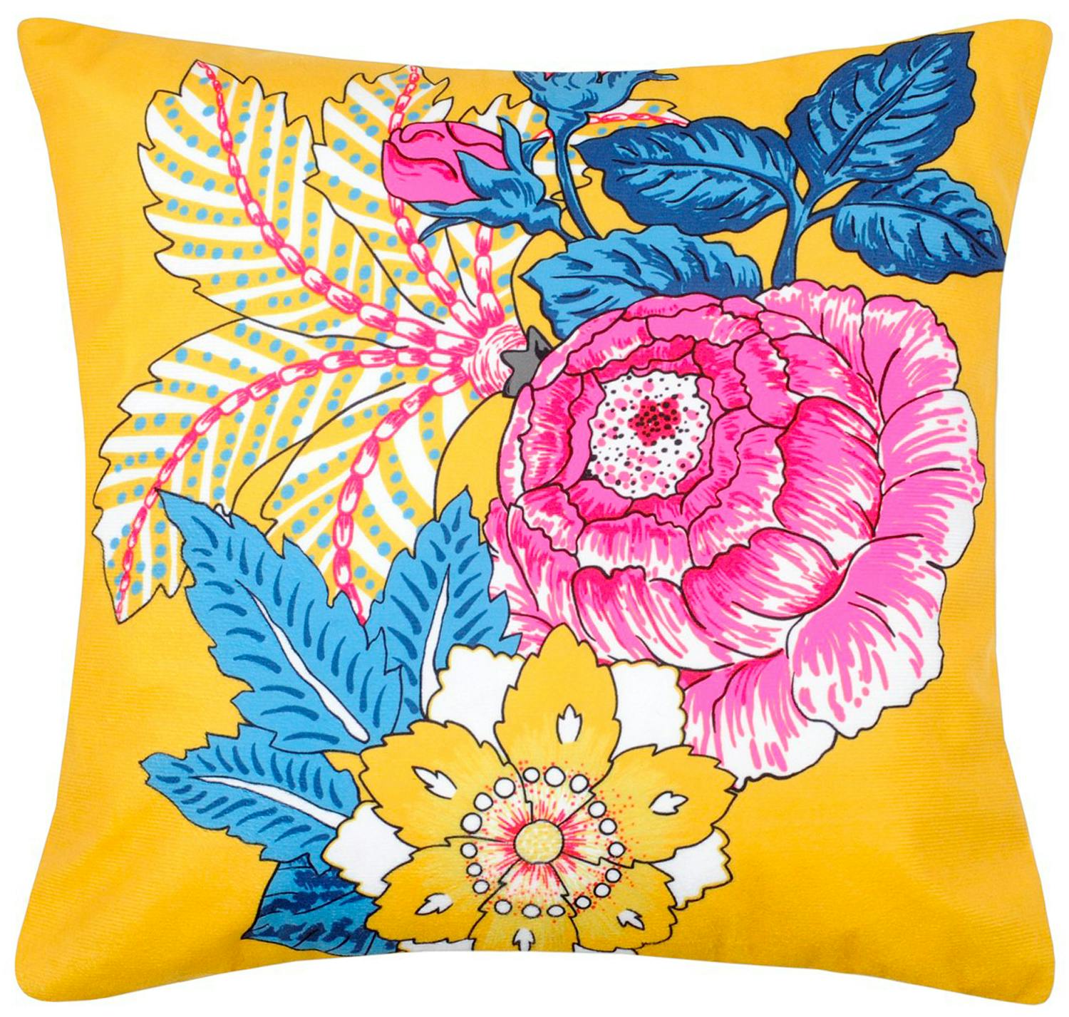Coussin moutarde décor floral 40 x 40 cm