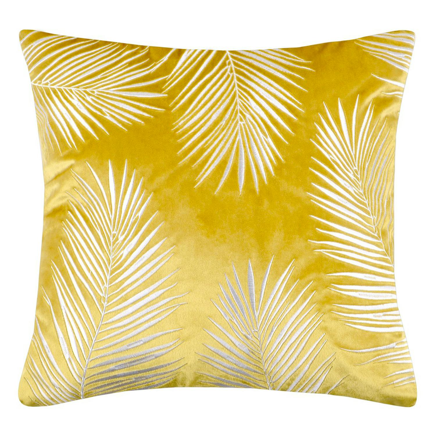 Coussin moutarde motif feuilles dorées 45 x 45 cm