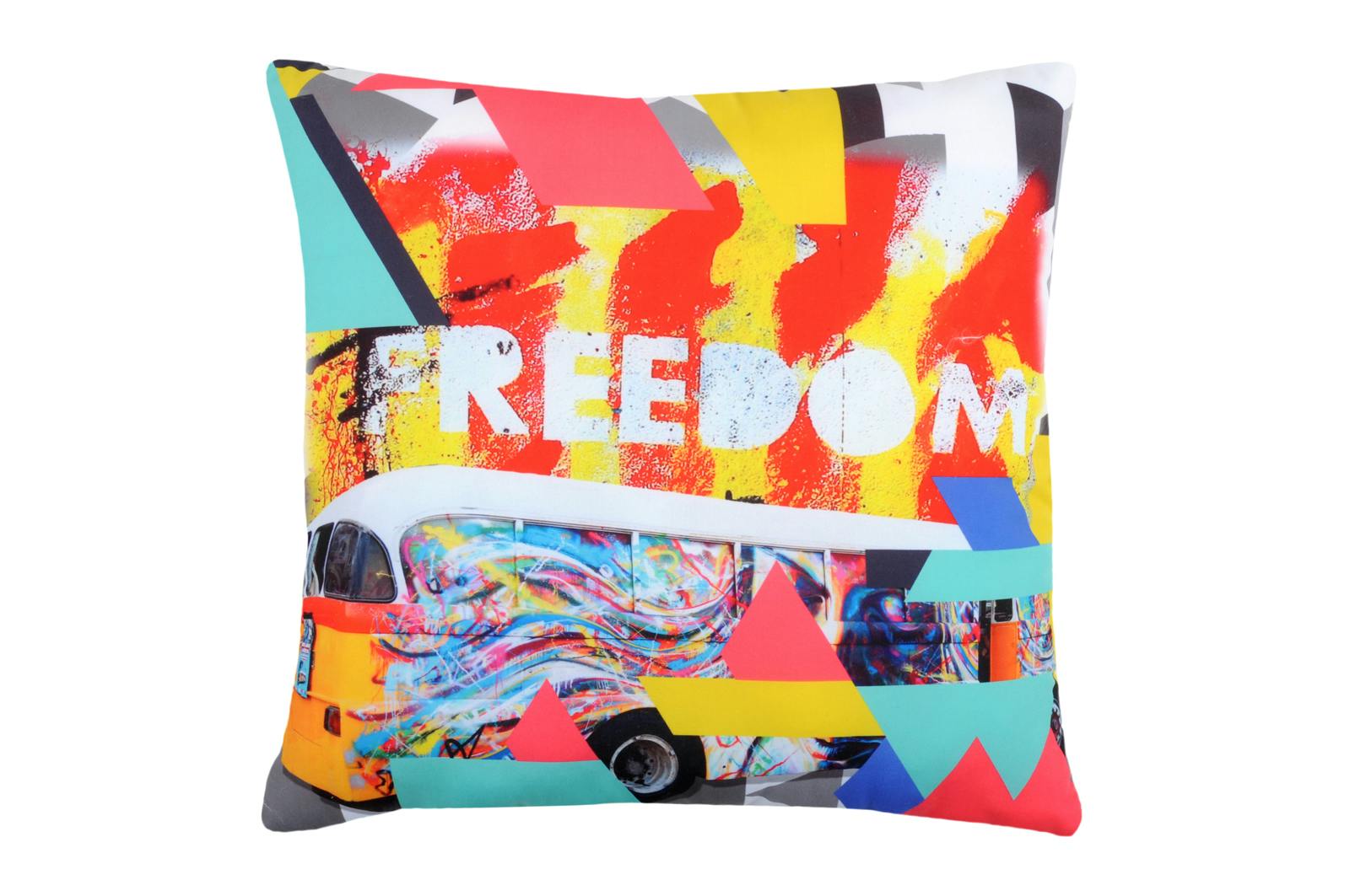 Coussin multicolore bus "Freedom" 40x40cm STREET