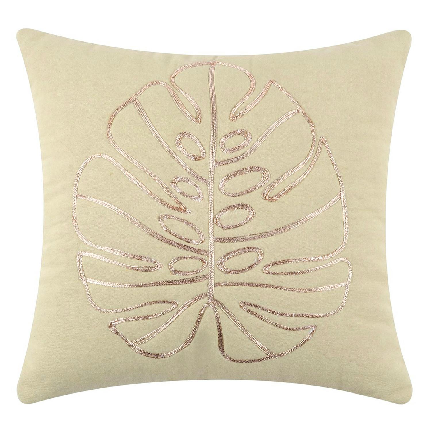 Coussin naturel motif feuille dorée 40 x 40 cm