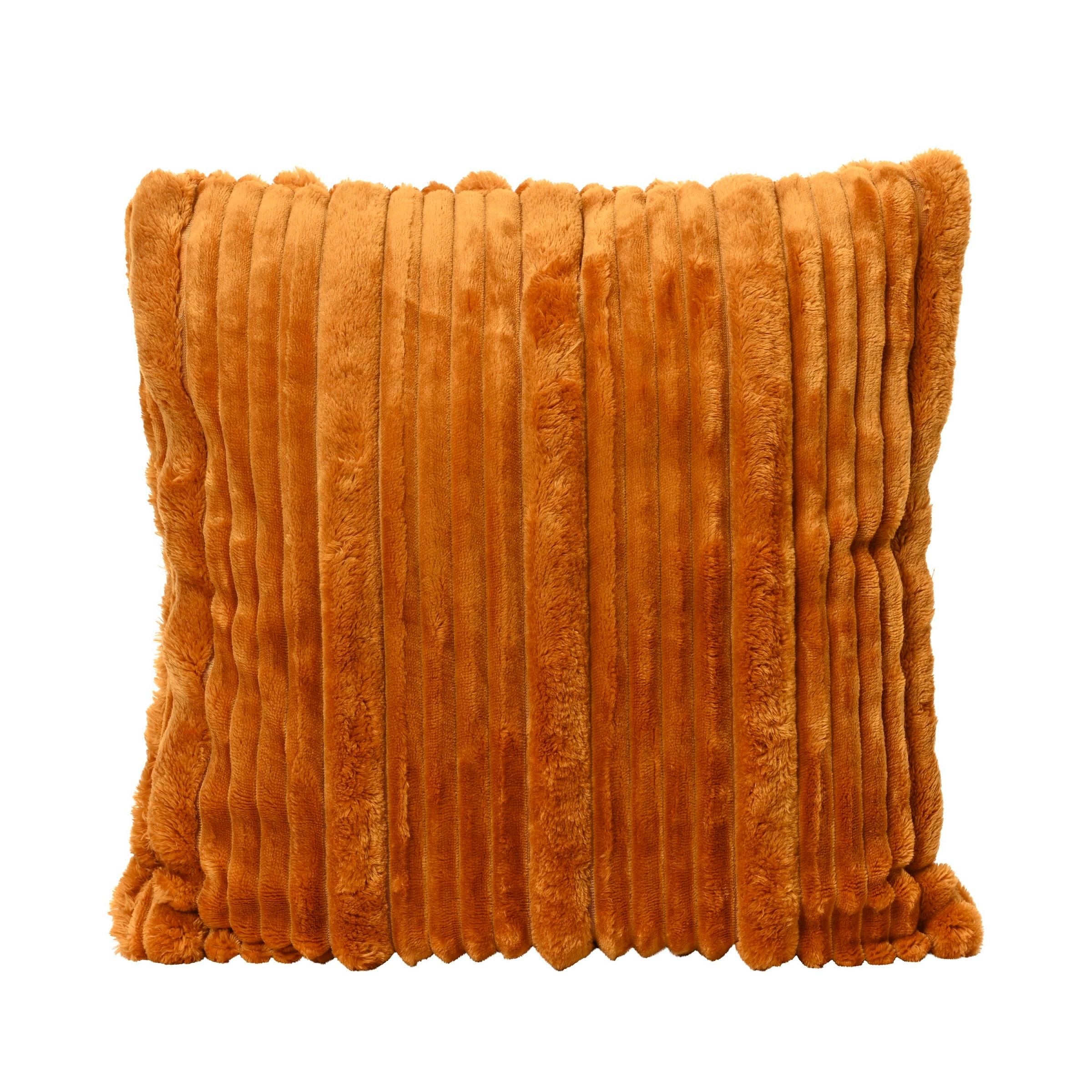 Coussin orange velours rayé 45 x 45 cm