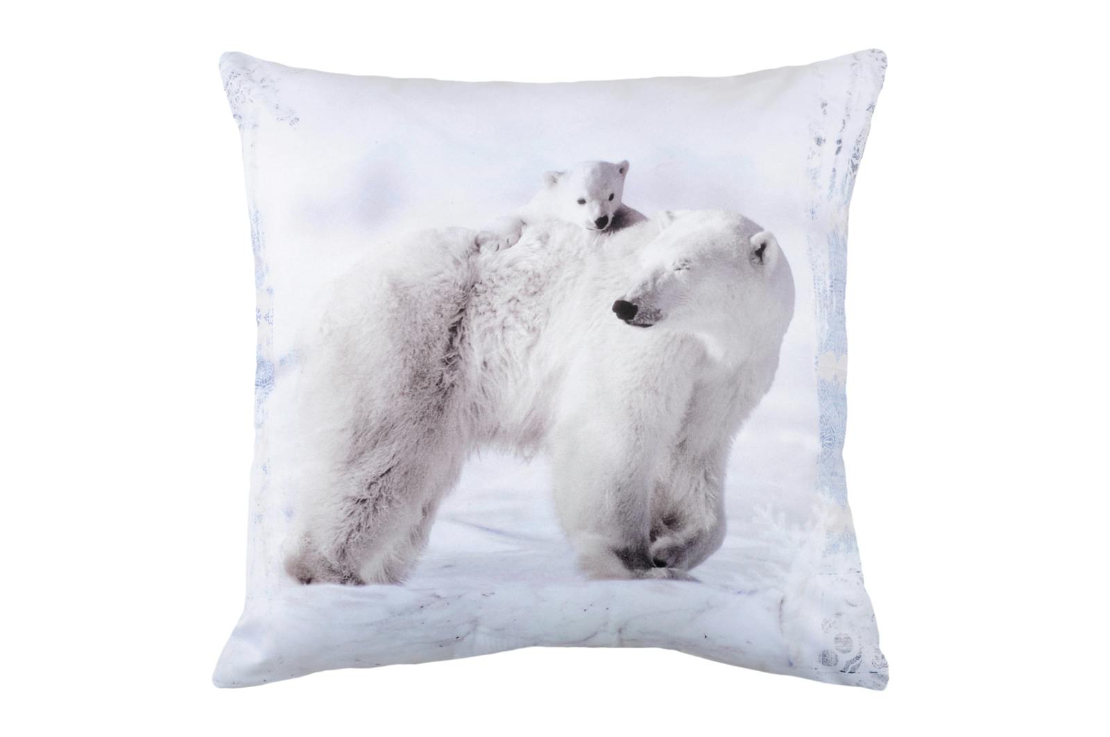Coussin Ourson blanc sur le dos de sa Maman 40x40cm WINTY