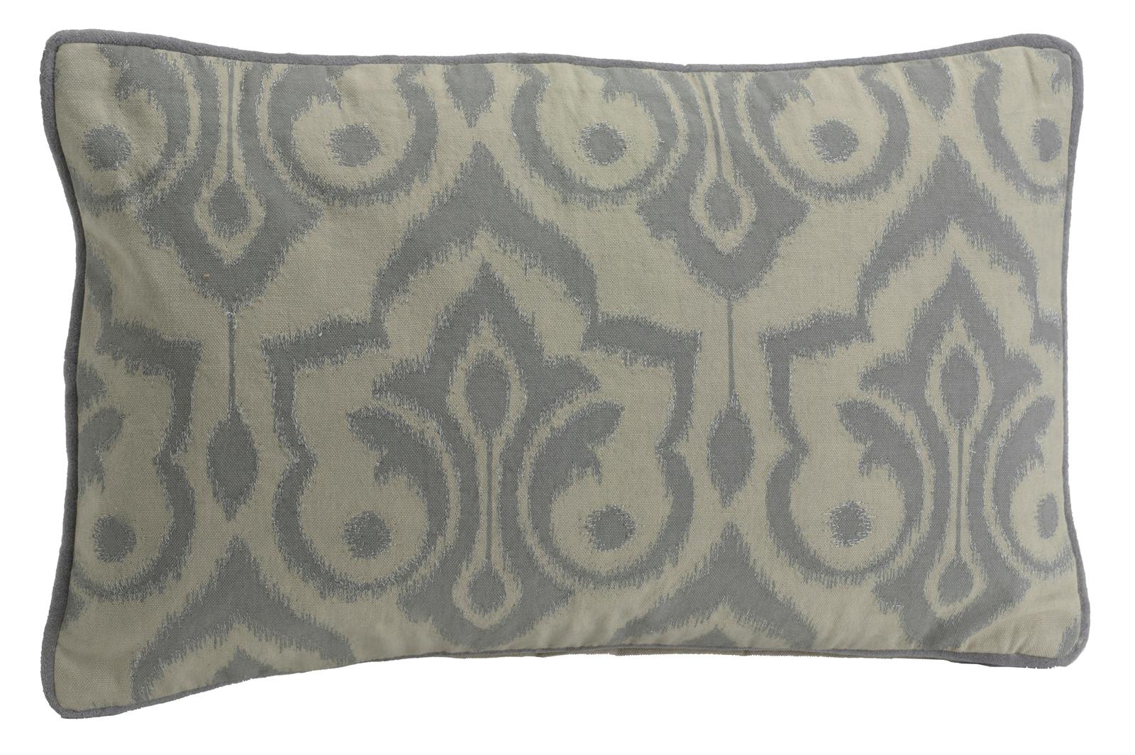 Coussin PALAIS beige motifs Fleur de Lys gris et passepoil gris 30x50cm
