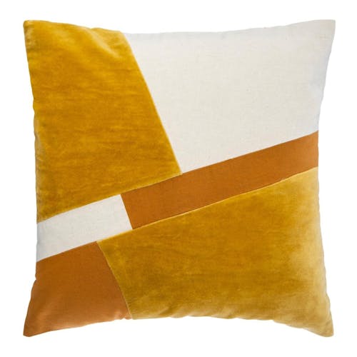 Coussin patchwork en velours côtelé ocre