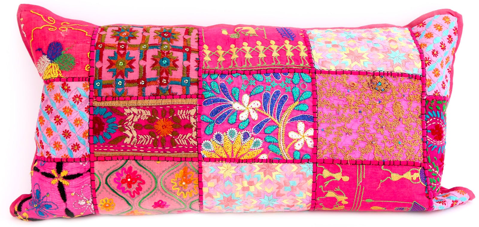 Coussin patchwork tons rouges