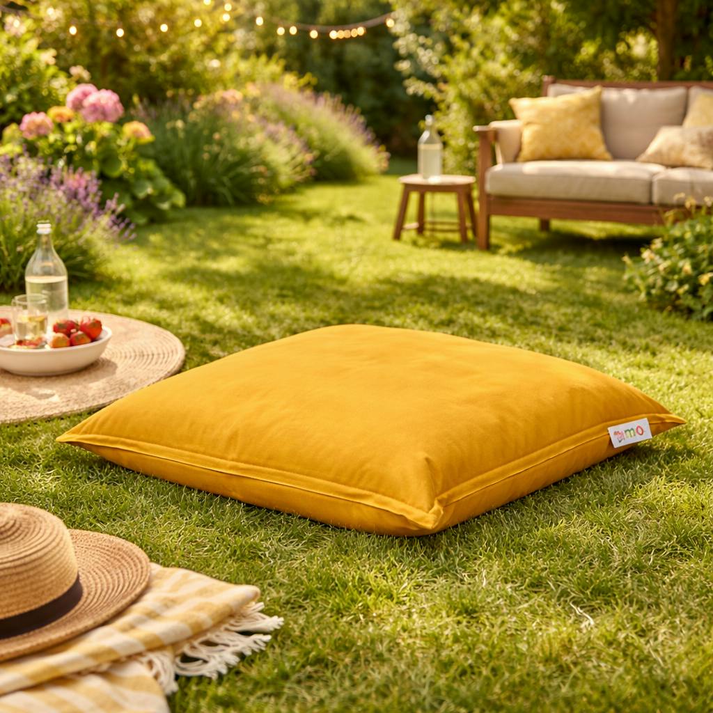 Coussin pouf extérieur jaune ARTA