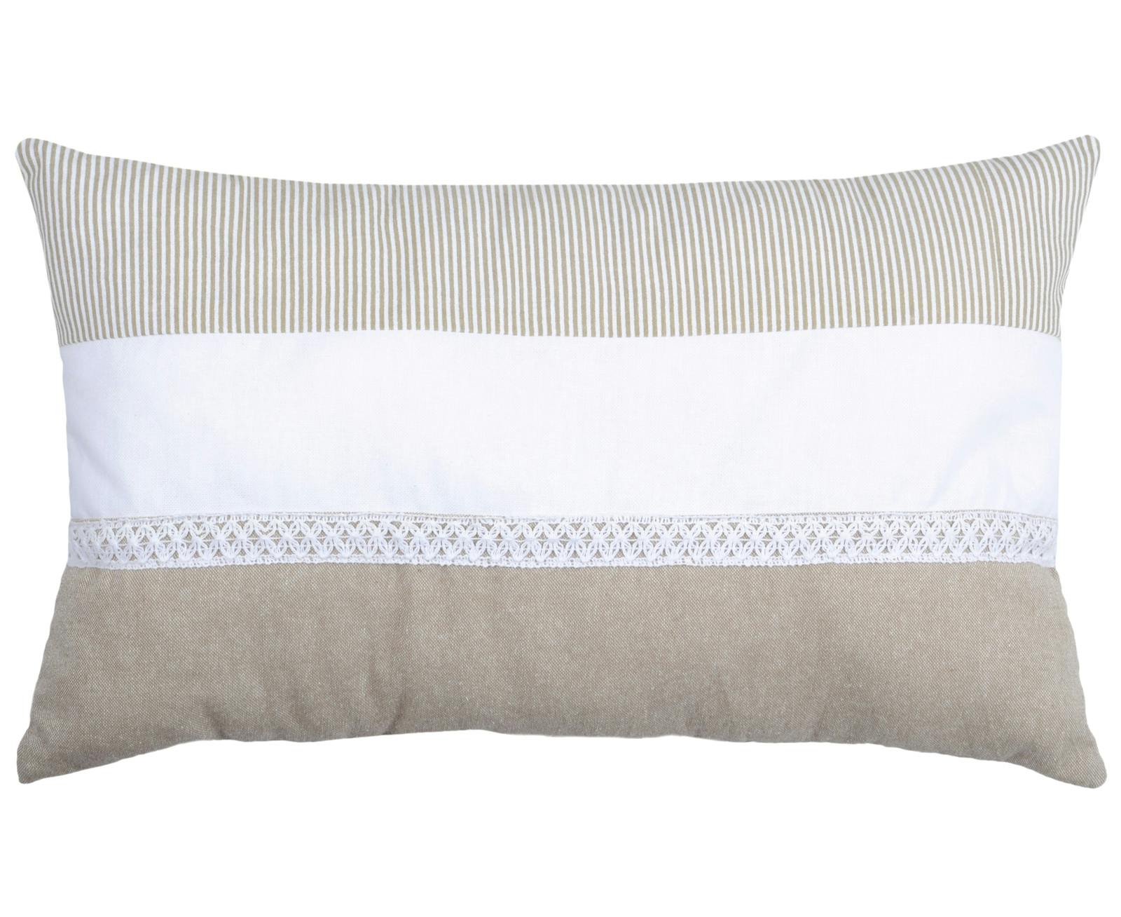 Coussin rectangle charme couleur lin rayé et blanc avec dentelle 30x50cm 100% coton ANGELE LIN