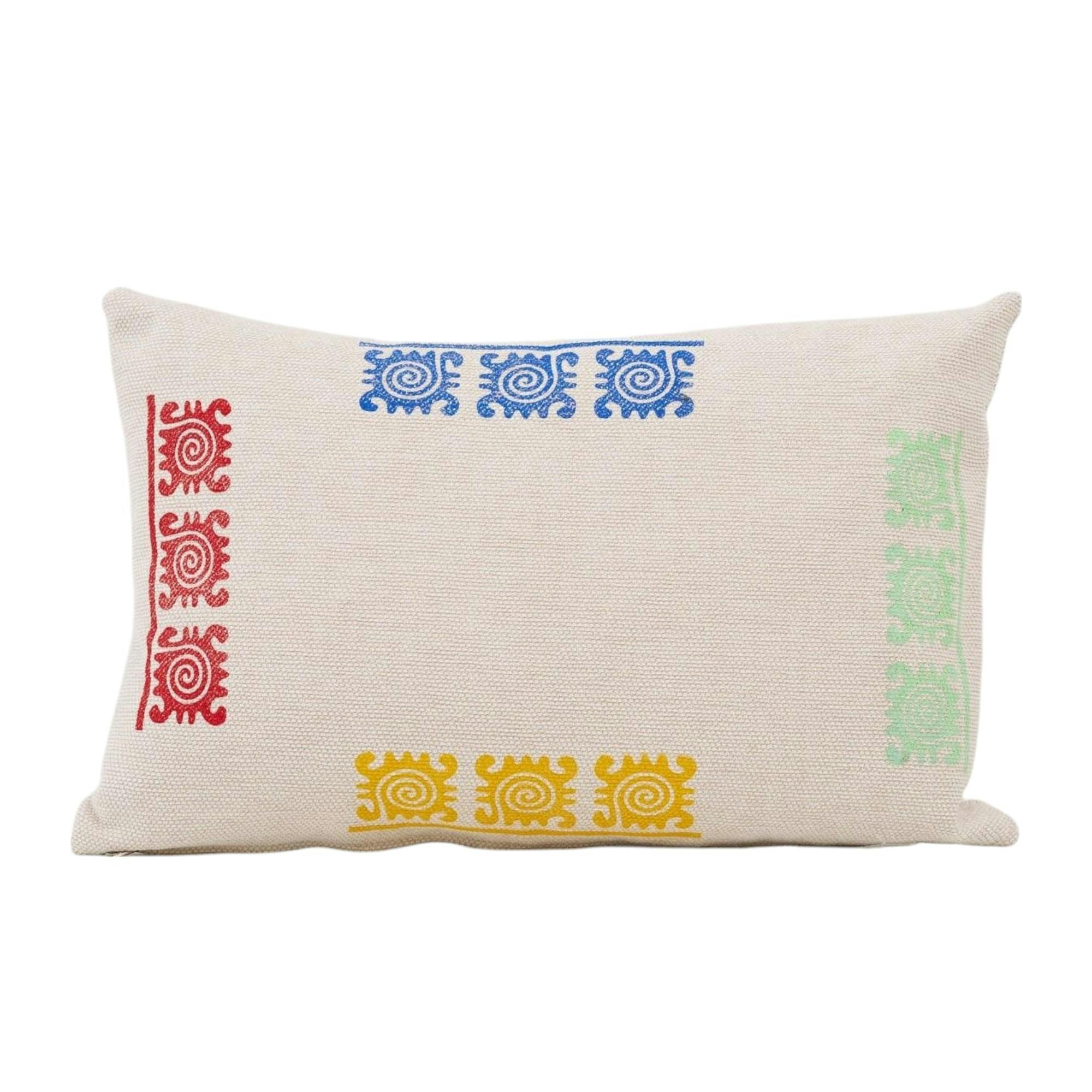Coussin rectangulaire écru – motifs ethniques colorés IZMIR