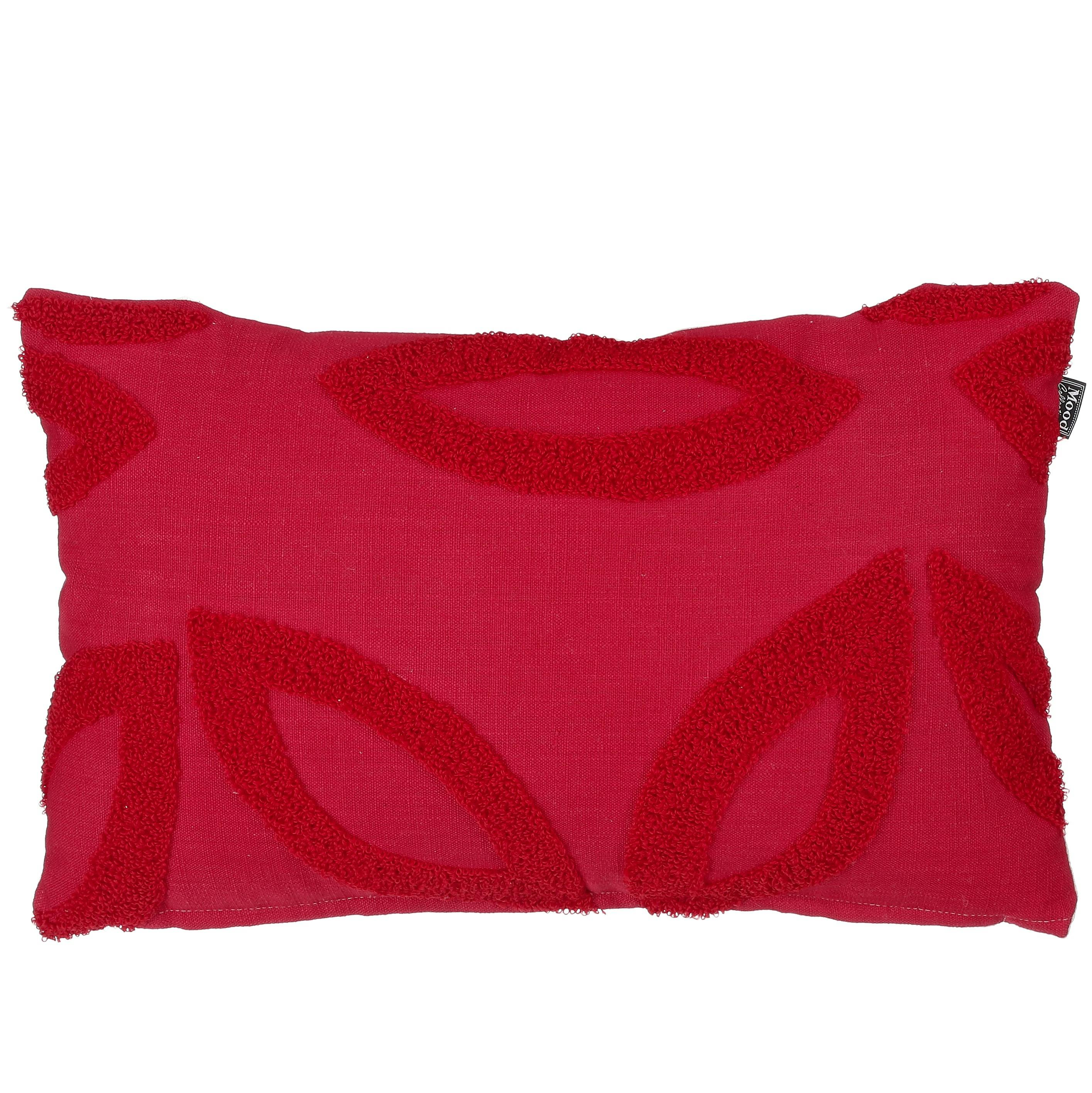 Coussin rectangulaire rouge avec feuilles en relief