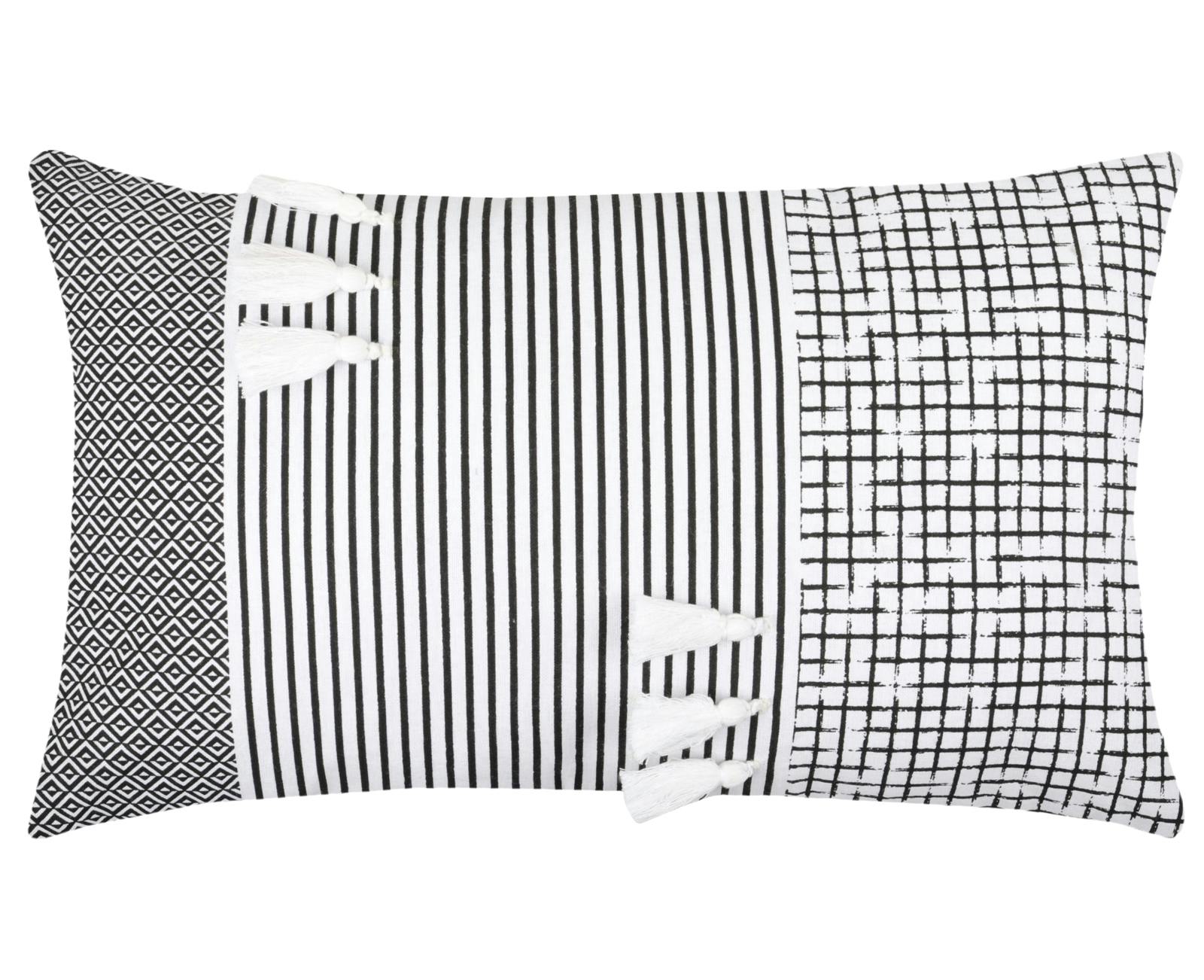 Coussin recto imprimé graphique verso noir 30x50cm BENIN