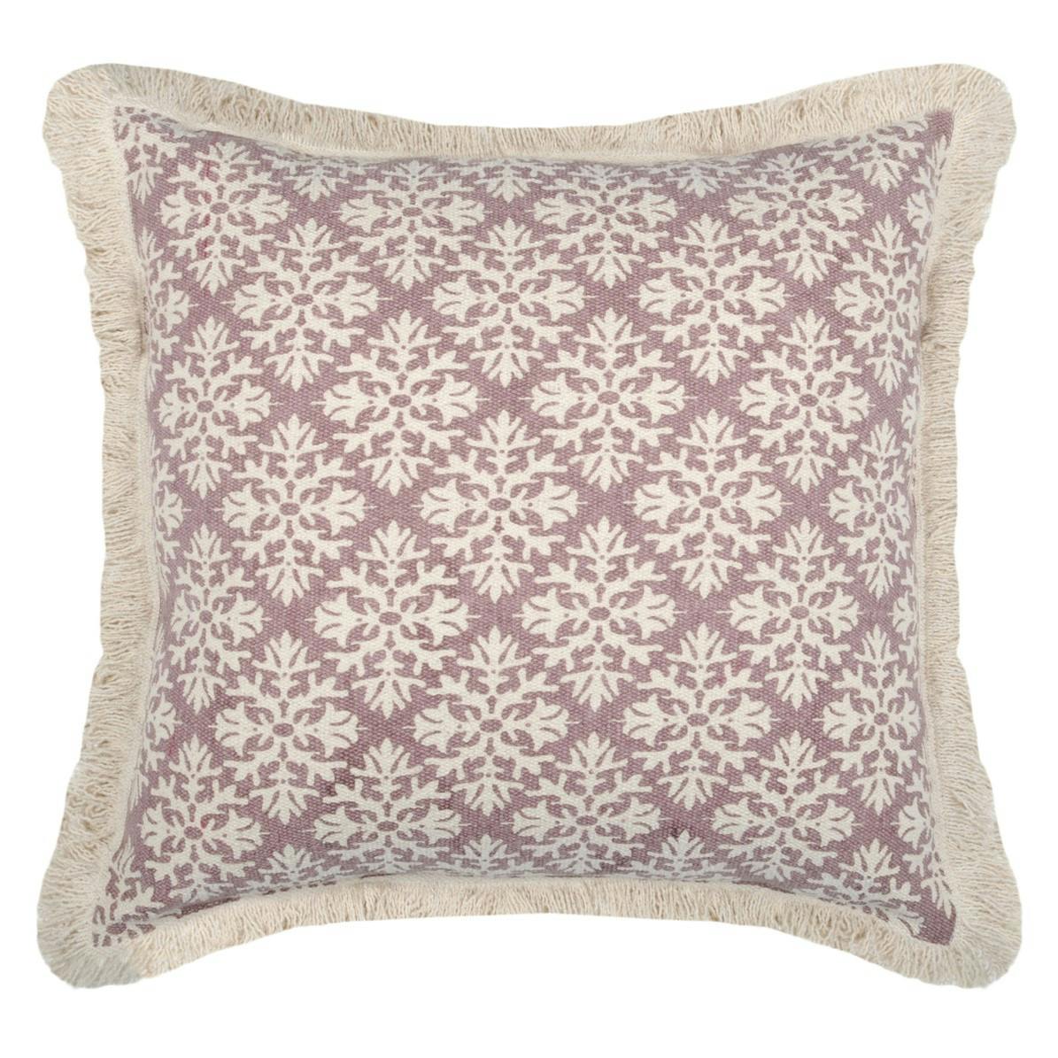 Coussin romantique tons framboise à large passepoil 40x40