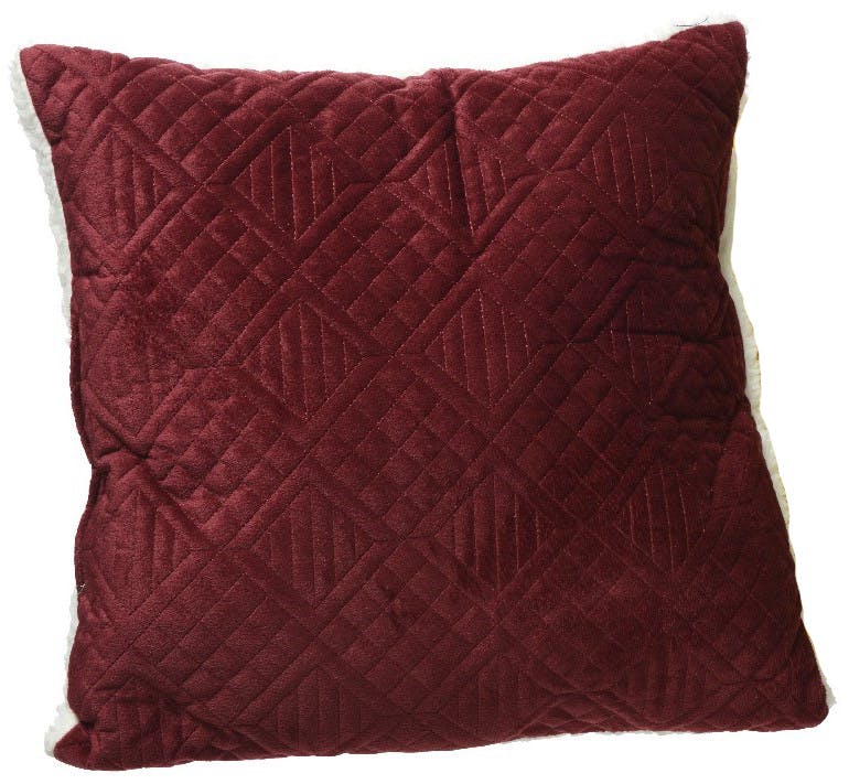 Coussin rouge bordeaux velours relief dos sherpa