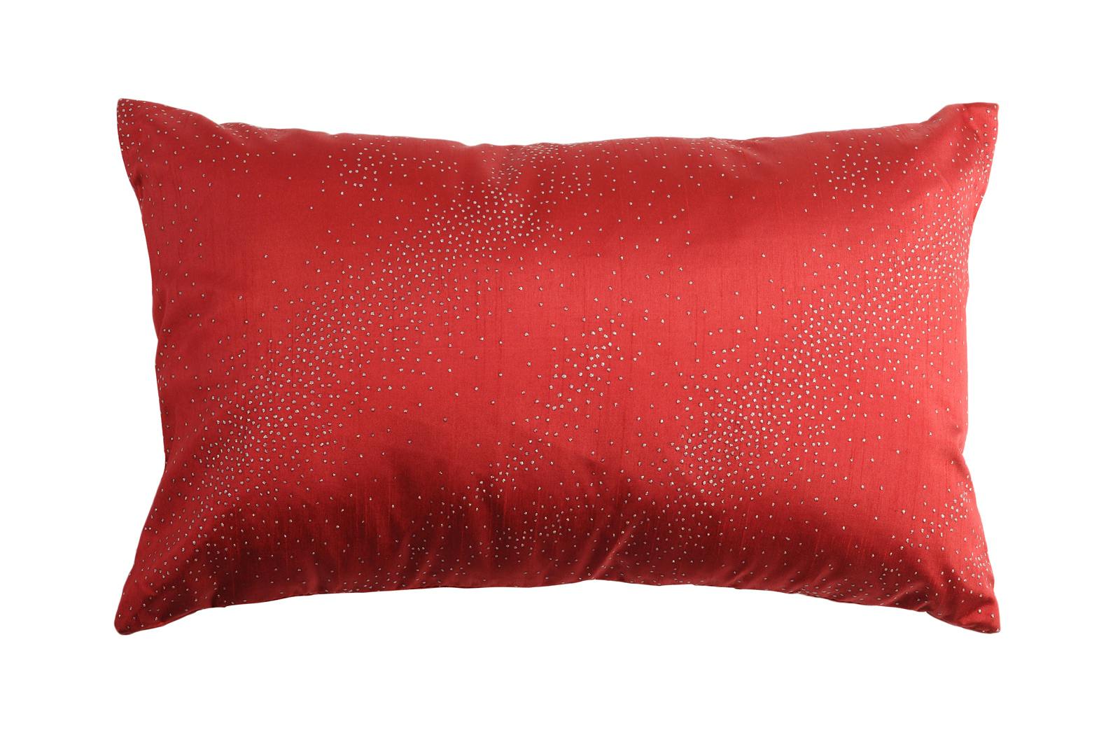 Coussin rouge décor strasses argentées 30x50cm GALAXIE