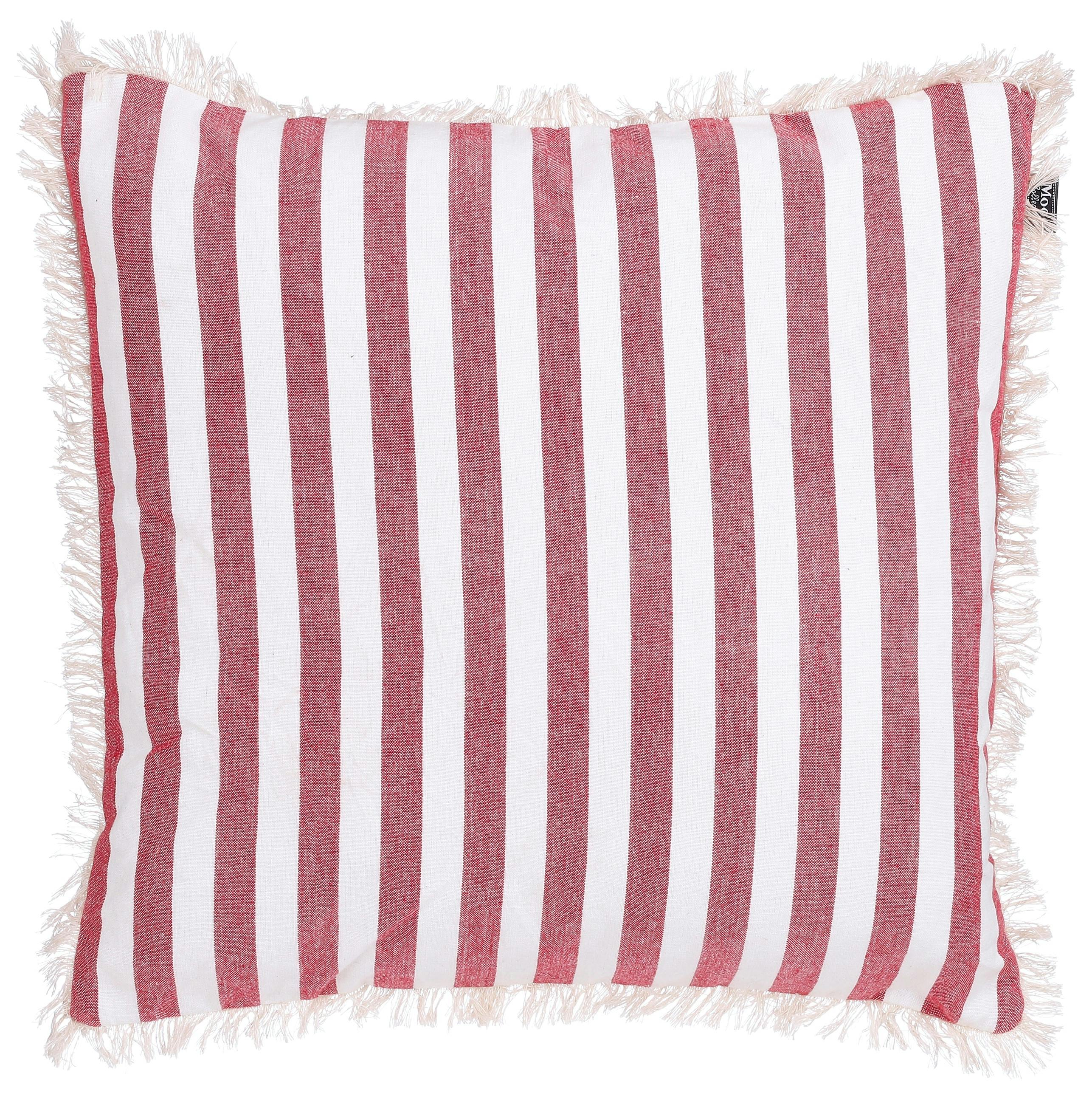 Coussin rouge et blanc à bandes