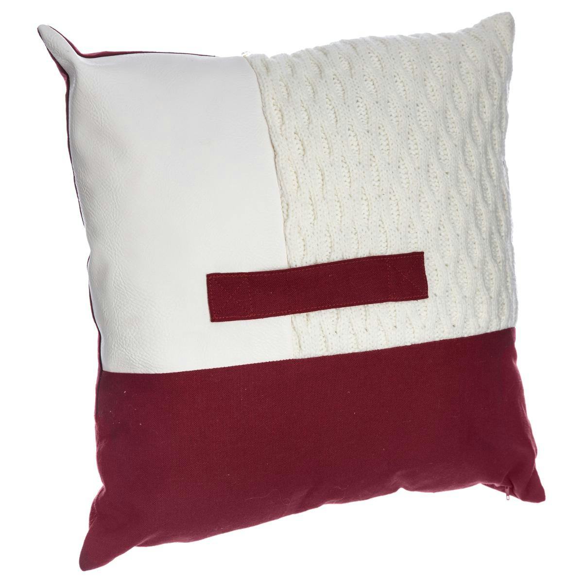 Coussin rouge et blanc à poignée