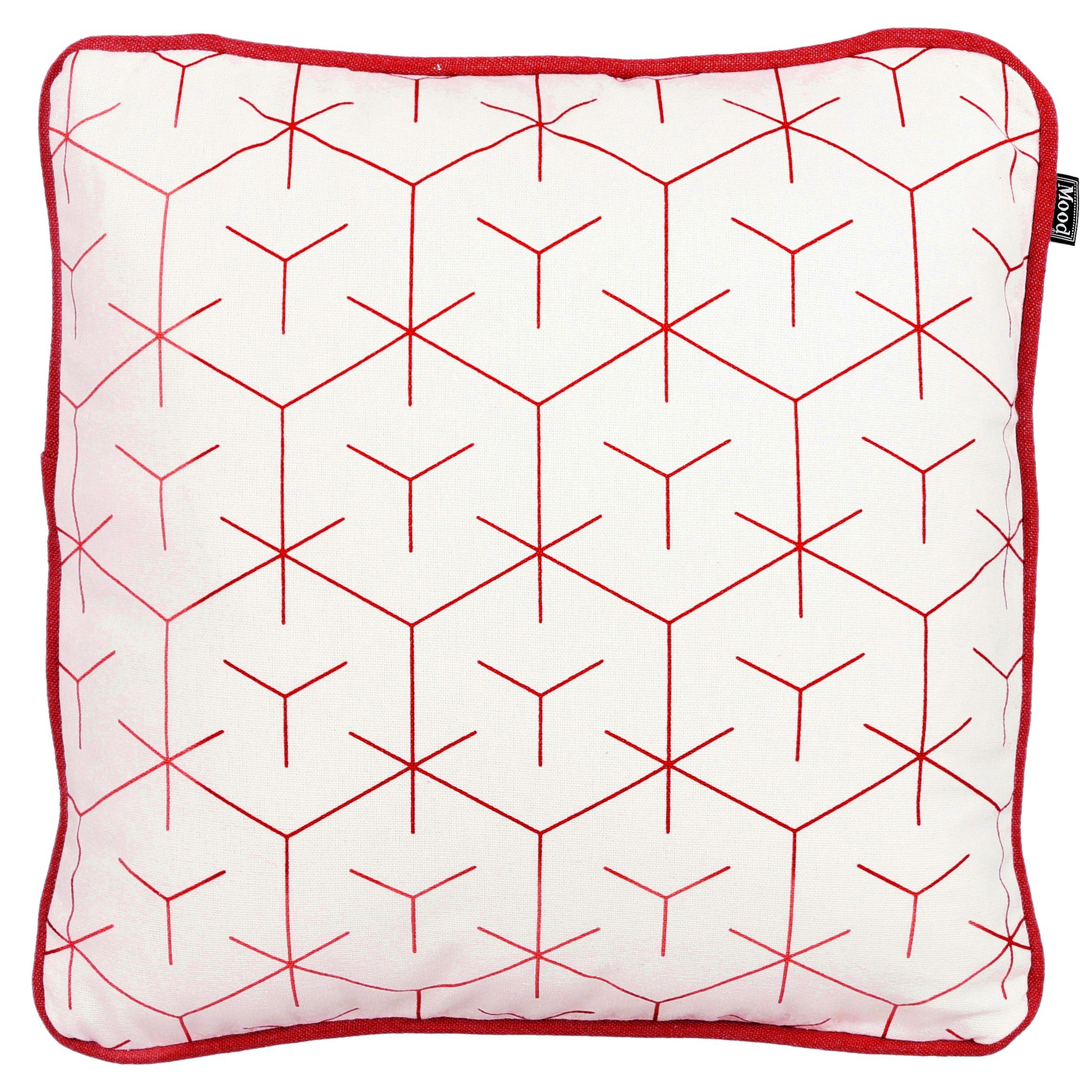 Coussin rouge et blanc motif carré