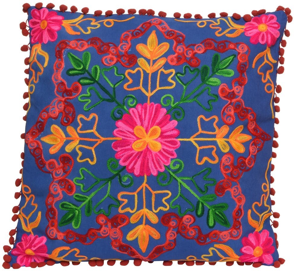 Coussin stye orientale tons bleu et rose
