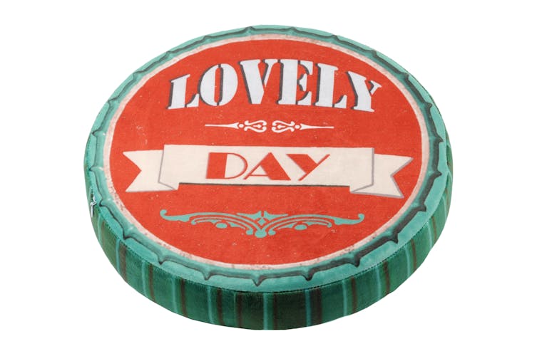 Coussin style capsule ronde rouge et vert "Lovely Day" D38cm