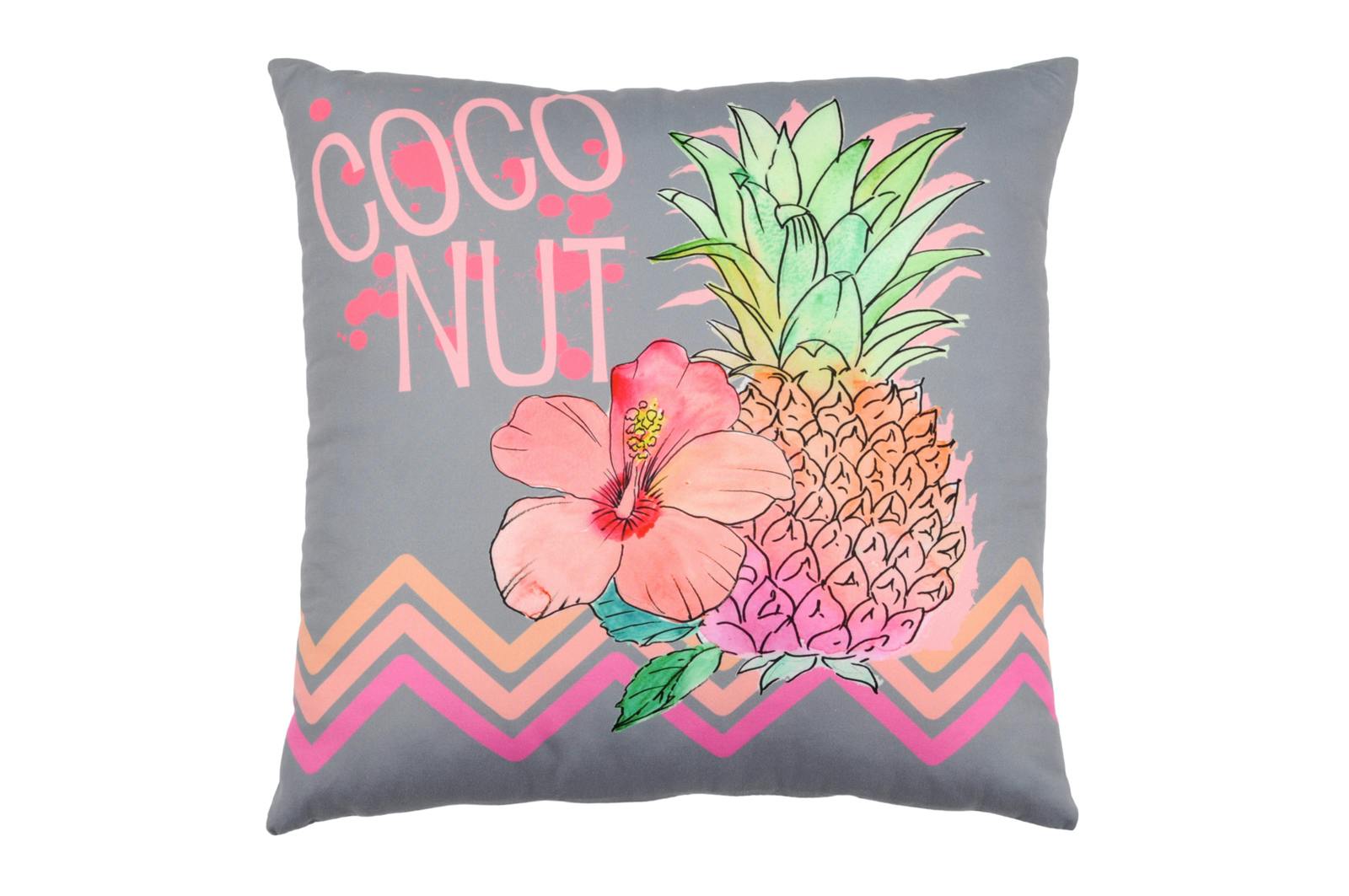 Coussin tendance "Coconut" gris foncé décor ananas et fleur multicolor 40x40cm COCONUT