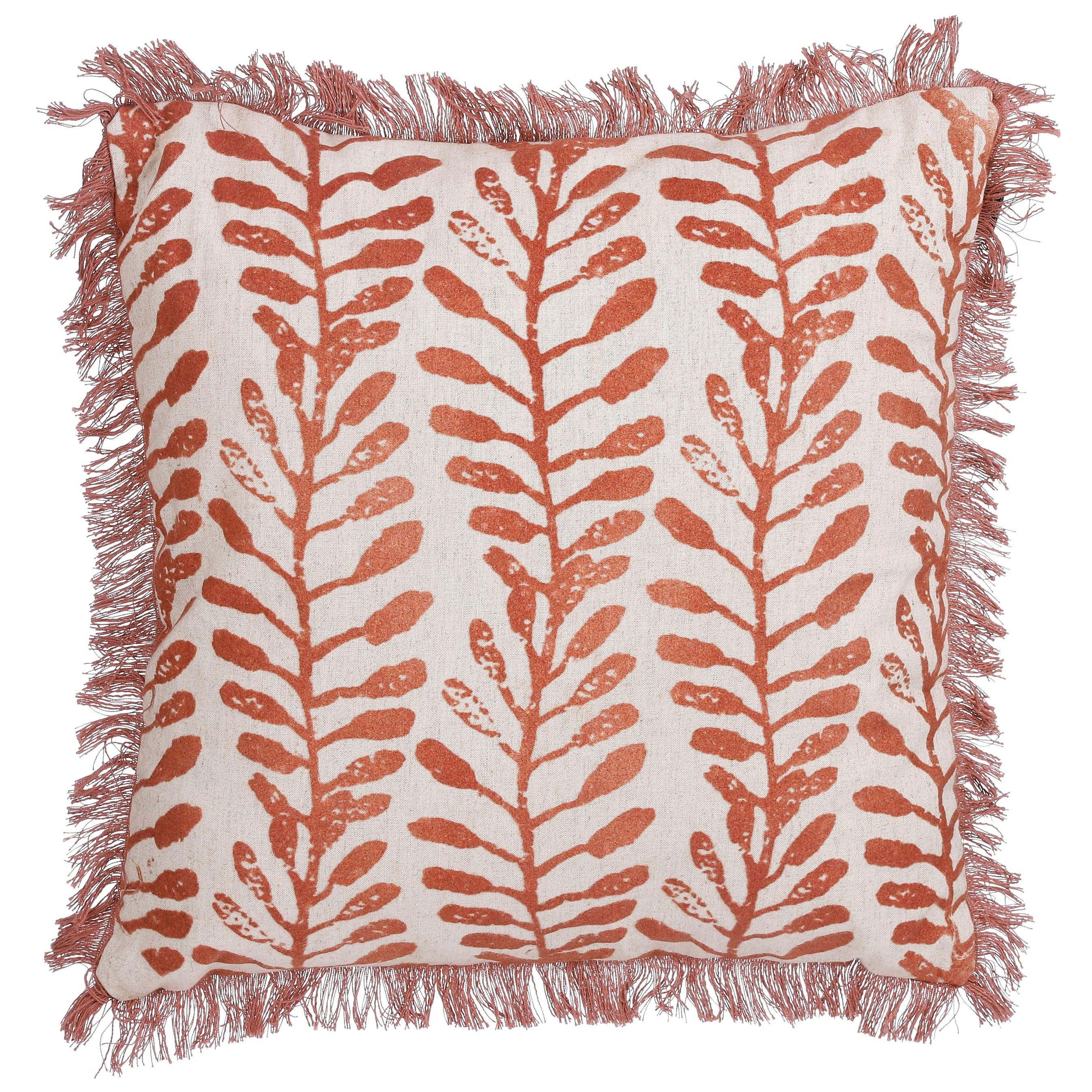 Coussin terracotta motif feuillage