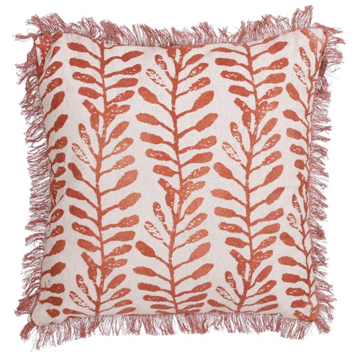 Coussin terracotta motif feuillage