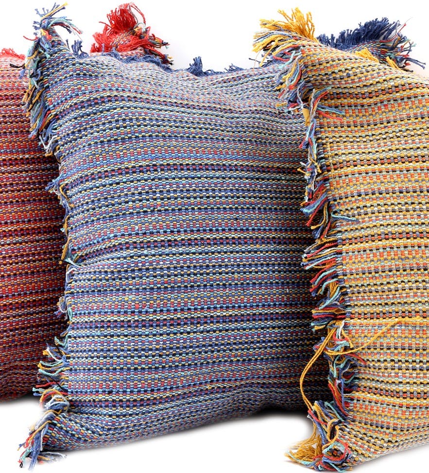 Coussin tissé tons bleus