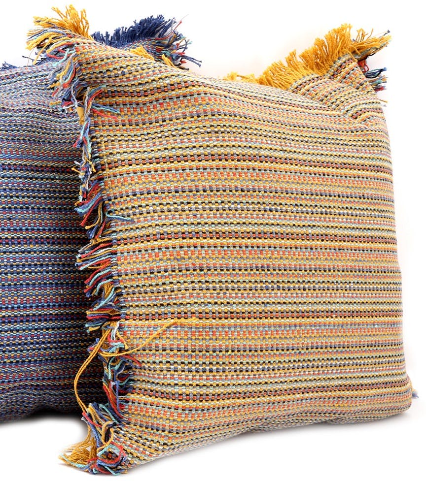Coussin tissé tons jaunes