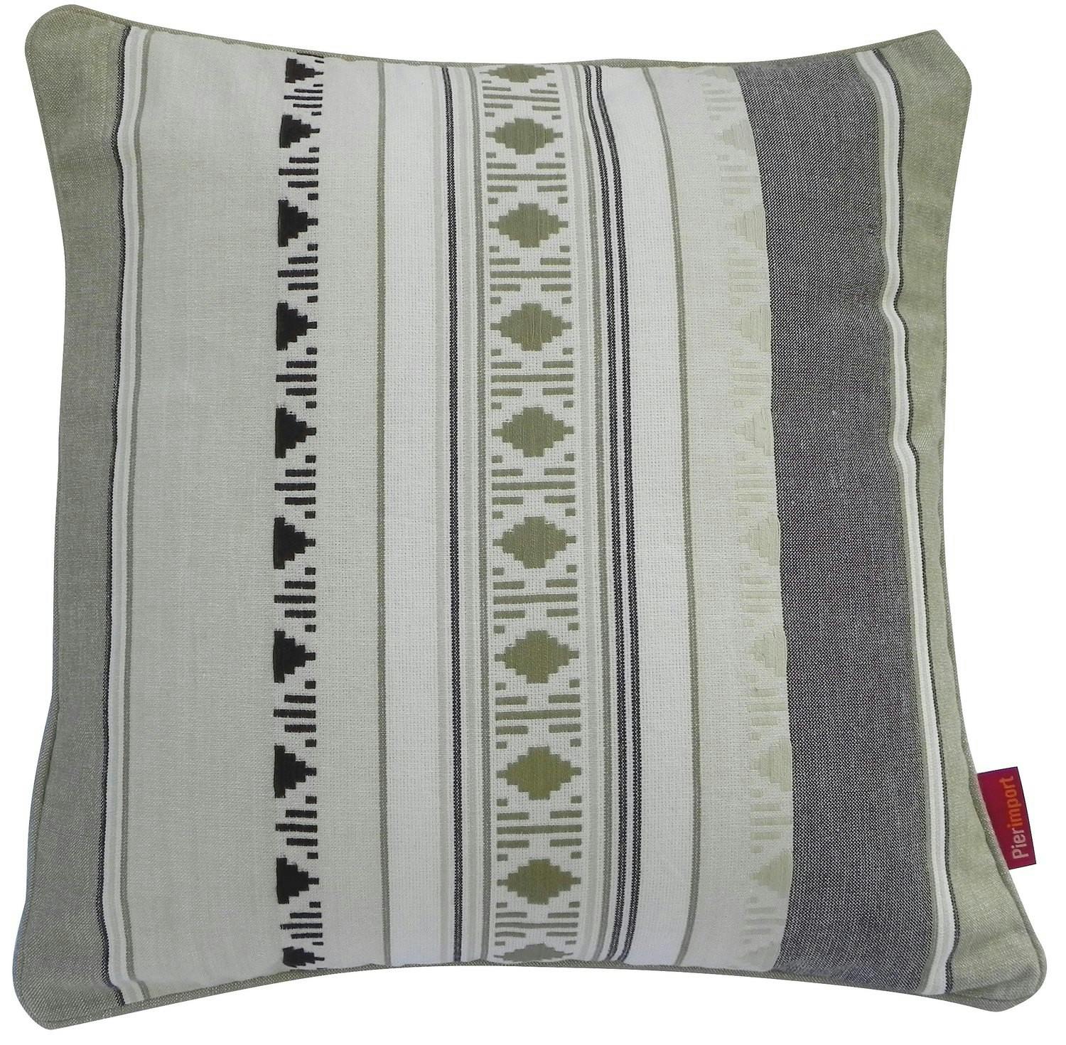 Coussin tissu coton brodé aztèque beige kaki 40x40cm