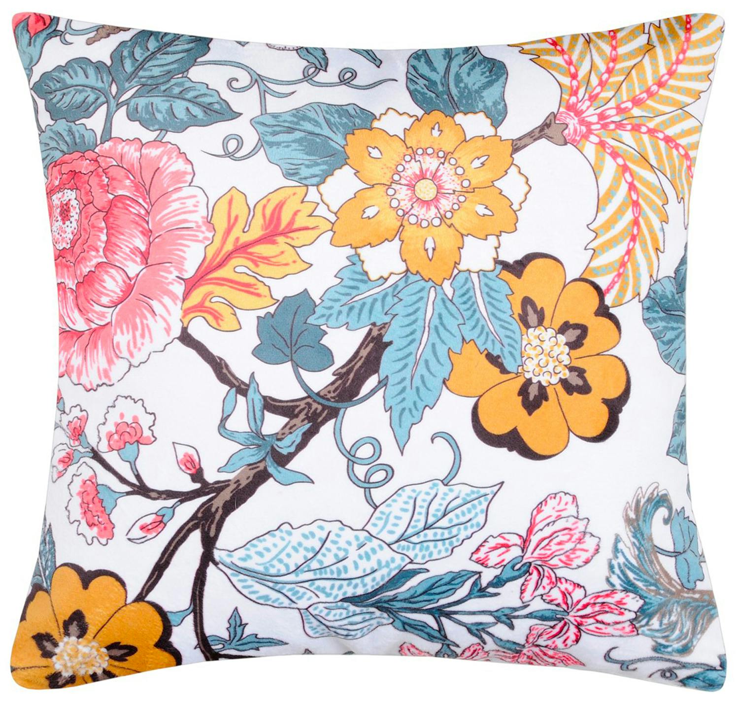 Coussin velours à motif floral multicolore 40 x 40 cm