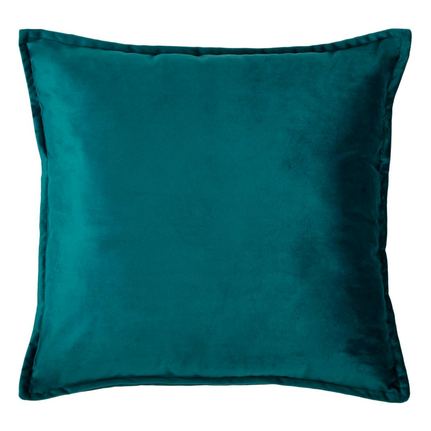 Coussin velours bleu pétrole à passepoil 40 x 40 cm