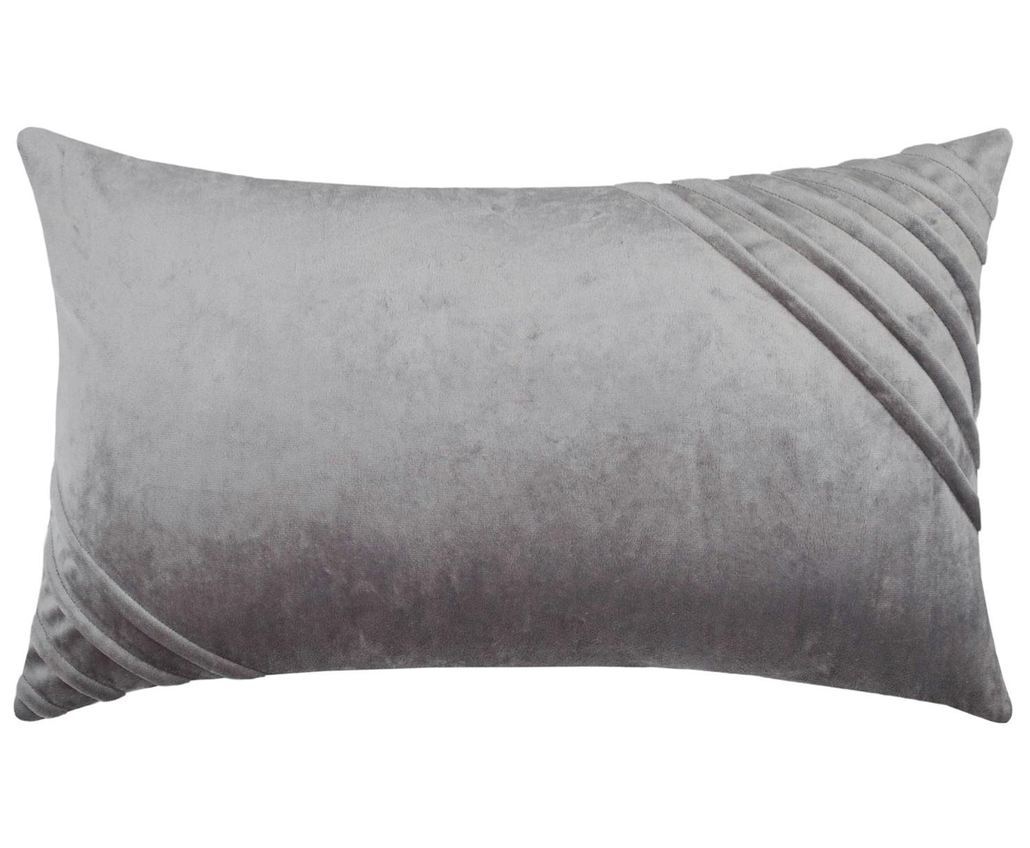 Coussin velours gris clair à bandes relief 30 x 50 cm