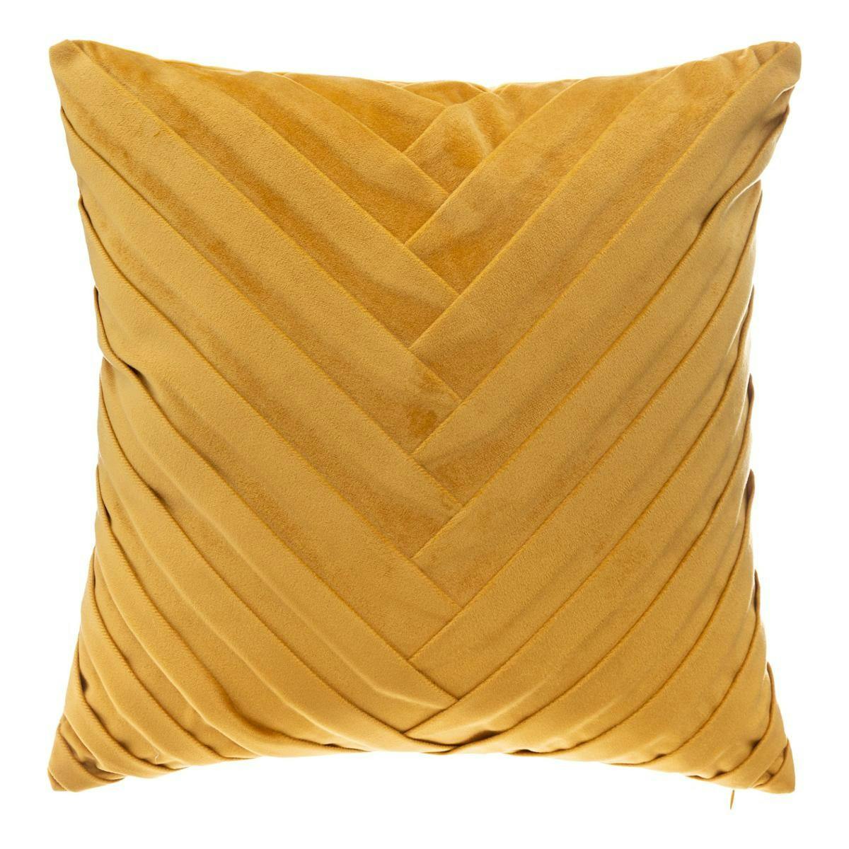 Coussin velours ocre à motifs tressés