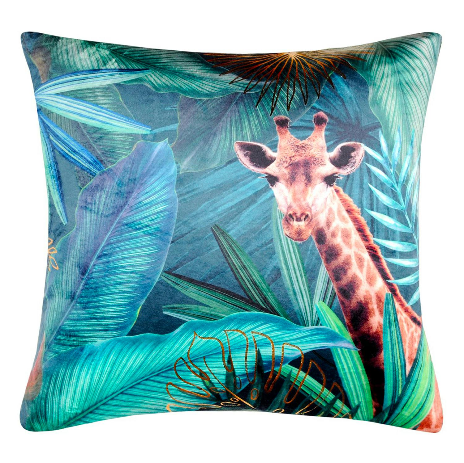 Coussin velours tropical décor girafe