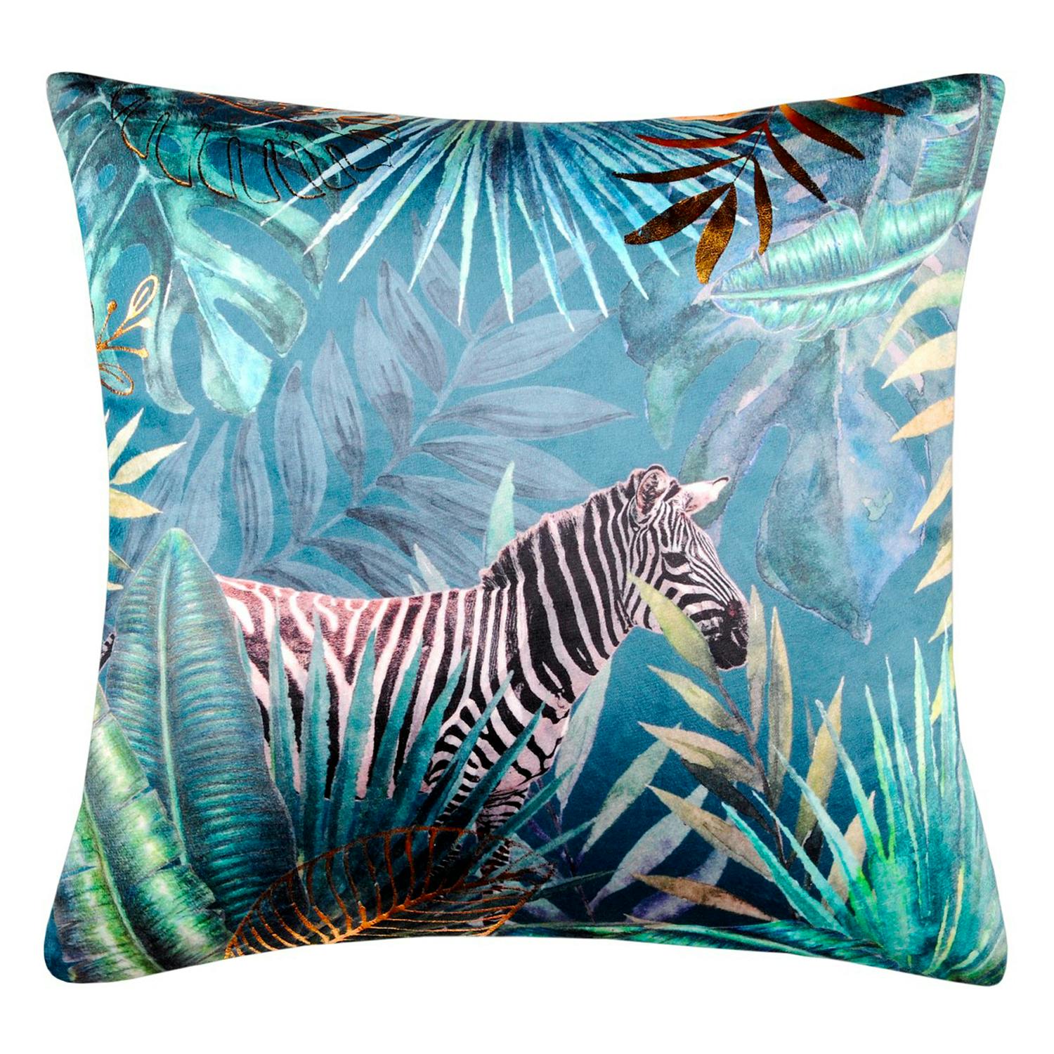 Coussin velours tropical décor zèbre