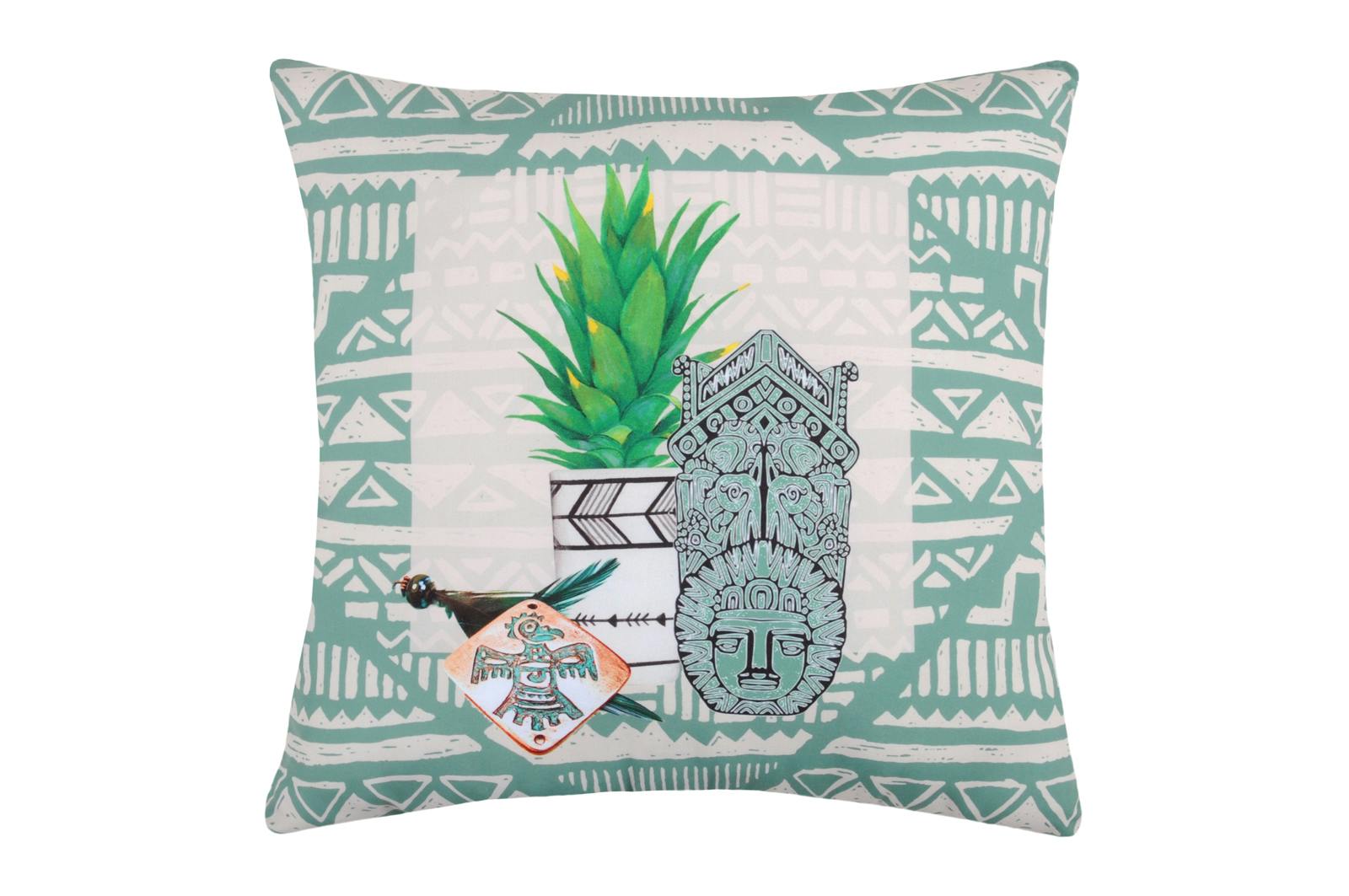 Coussin vert et blanc avec cactus 40x40cm MAYA