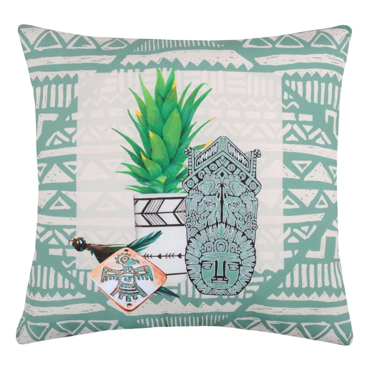 Coussin vert et blanc avec cactus 40x40cm MAYA