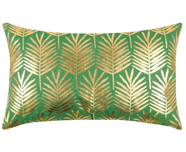 Coussin vert motif feuilles dorées 30 x 50 cm