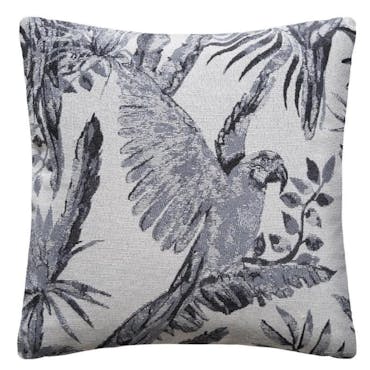 Coussin vintage gris motif perroquet