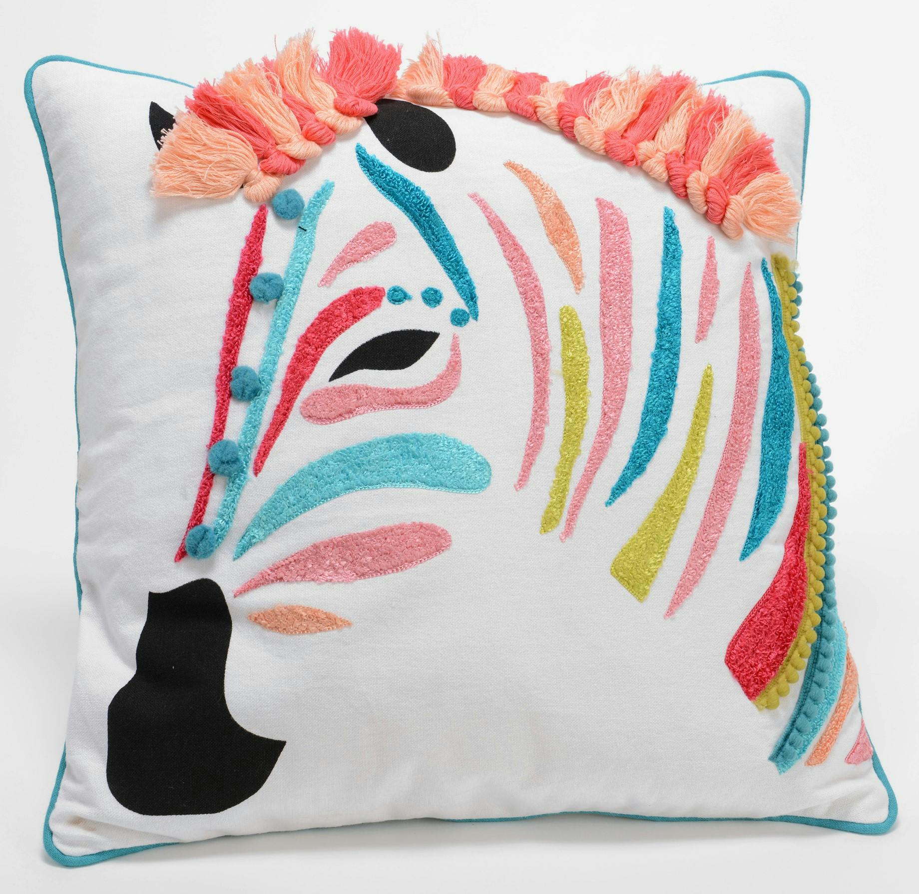 Coussin Zèbre coloré brodé en relief