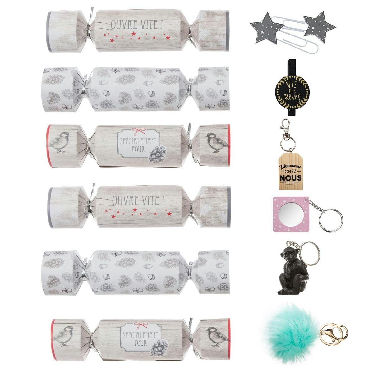 Crackers de Noël tons clairs (lot de 6)
