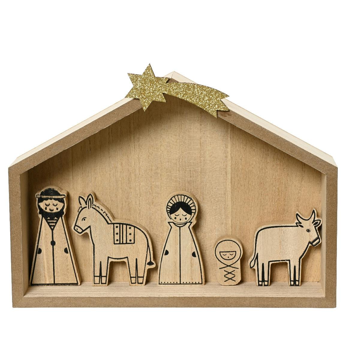 Crèche en bois 21x27 cm