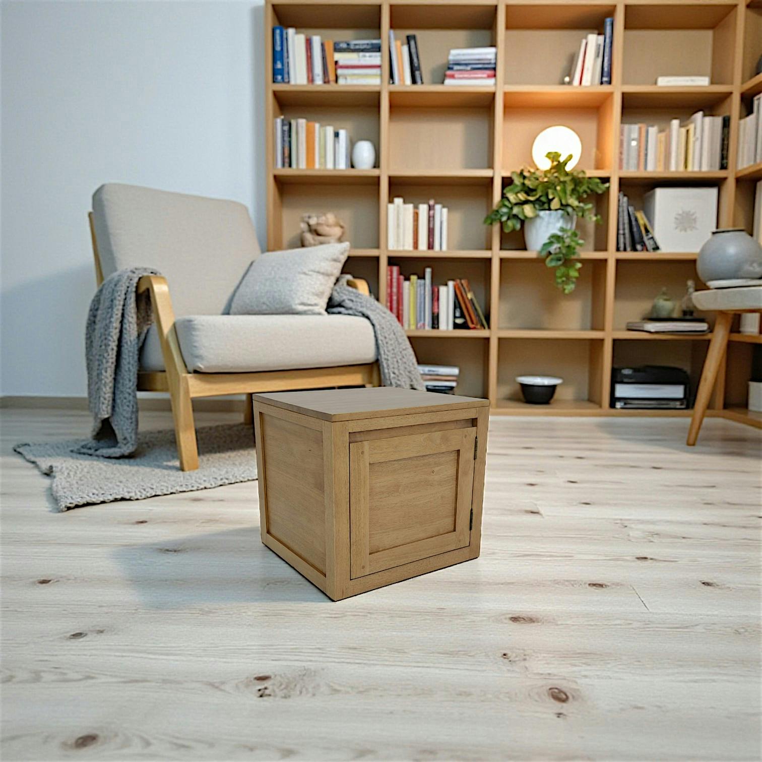 Cube de rangement Hévéa 1 porte 45x42x42cm OLGA