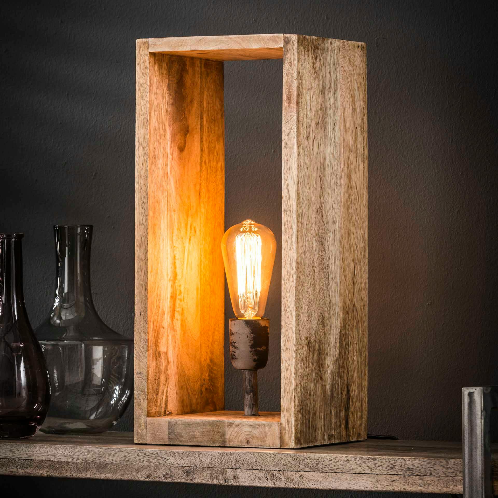 Cube lumineux bois de manguier H45 cm LUCKNOW