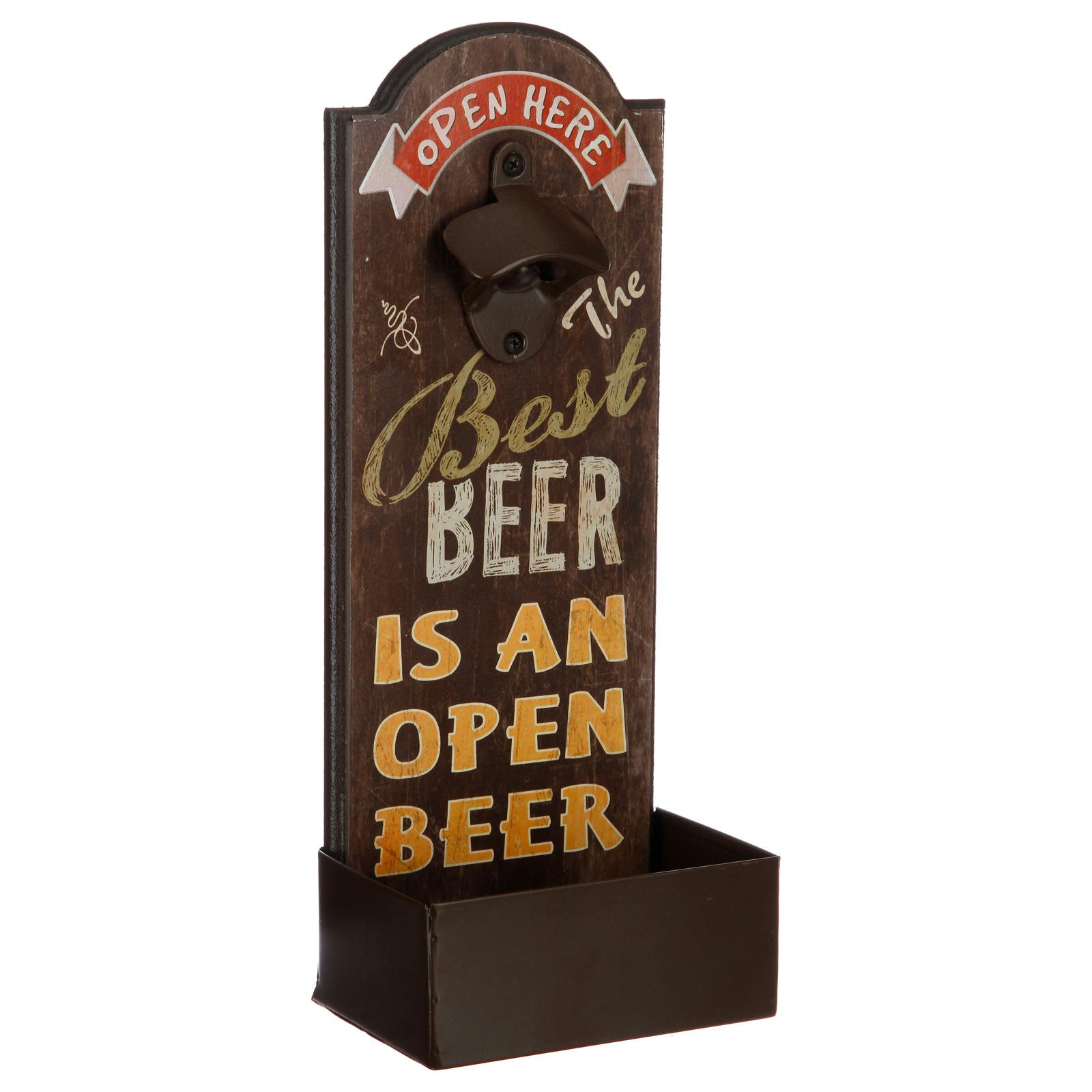 Décapsuleur à poser avec réceptacle 36x14cm - "Best beer" fonçé