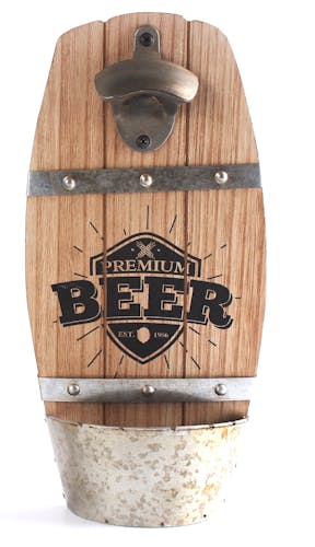 Décapsuleur forme Tonneau "Beer" en bois et métal H33cm