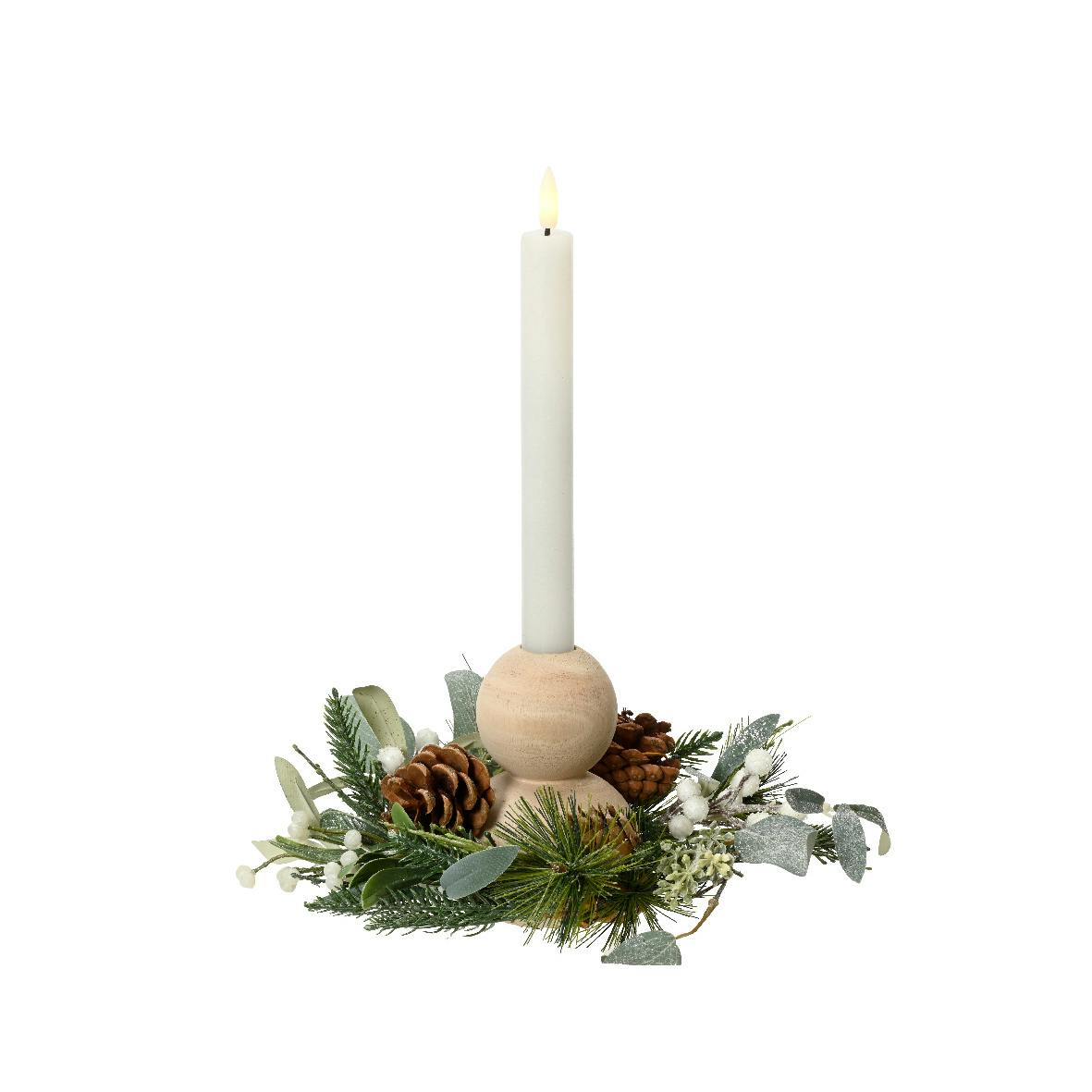 Déco lumineuse bougeoir bois sur branchage H12 cm